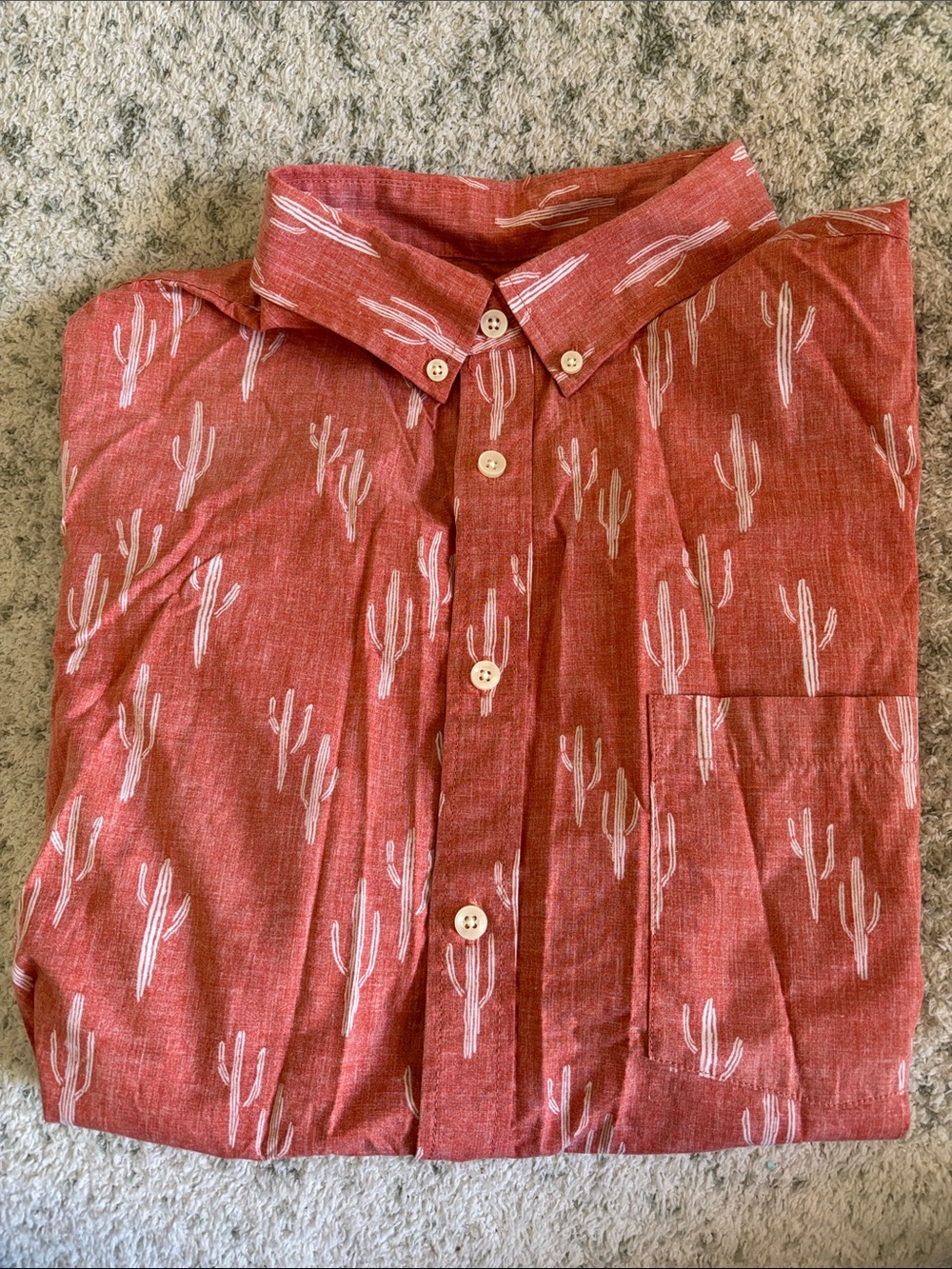 Goodfellow & Co Men's Desert Orange Button Shirt White Cactus Design RS L Slim